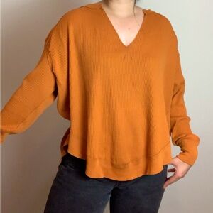 We The Free Pumpkin Waffle Knit Oversized Slouchy Thermal Sweater Size Small